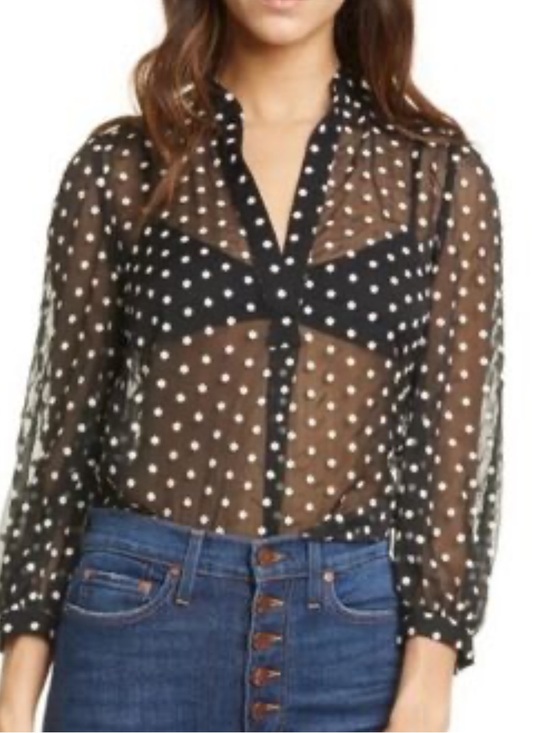 Alice + Olivia Tops - Alice + Olivia Floral Embroidery Button-Front  Sheer Blouse